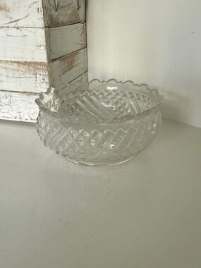 Vintage Cut Crystal Compote with Scalloped Rim